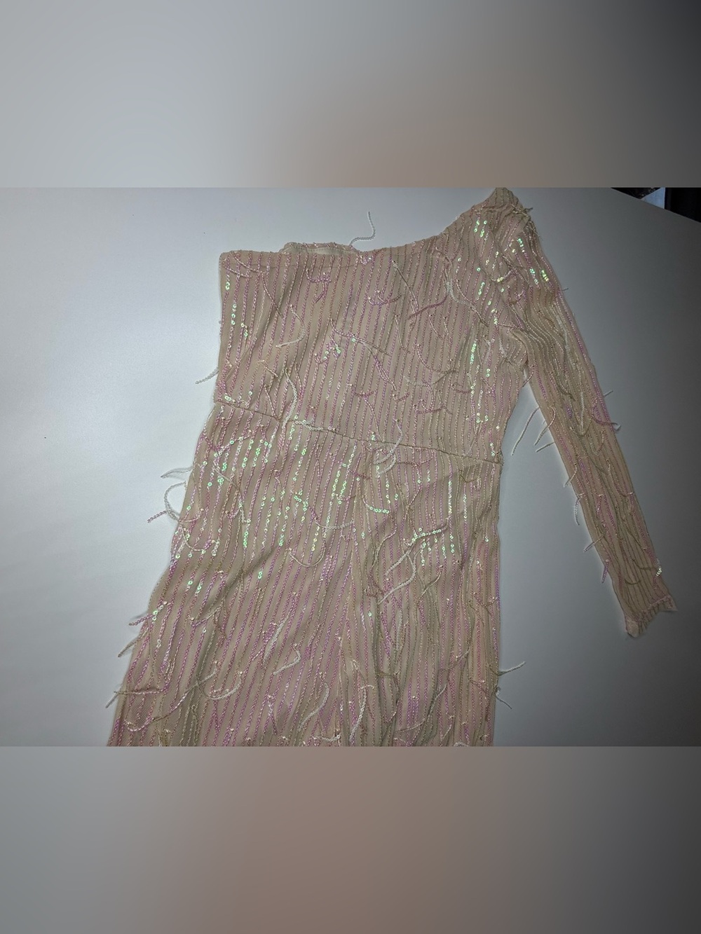 Sequin Fringe One Shoulder Flare Jumpsuit 70s Country Glam - 1251 - Picture 5 of 5